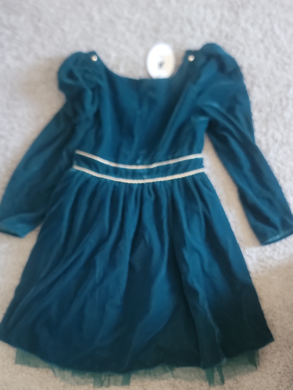 Janie and Jack Teal Long-Sleeve Velvet Waist-Trim Dress